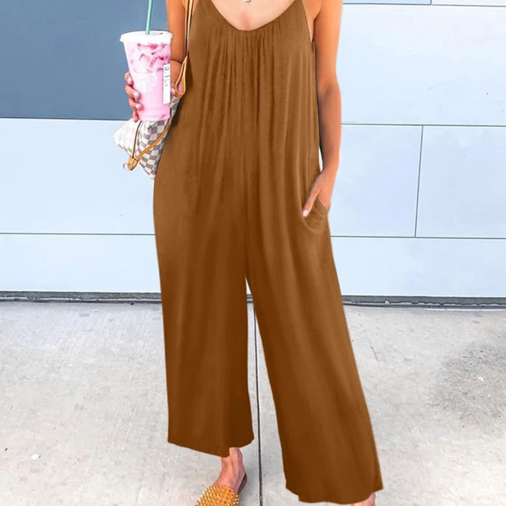 Women's Caramel Brown Relaxed  Jumpsuit w/pockets!